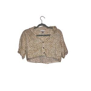 Kirious Animal Print Button Front Cropped Top Linen Blend Size Medium